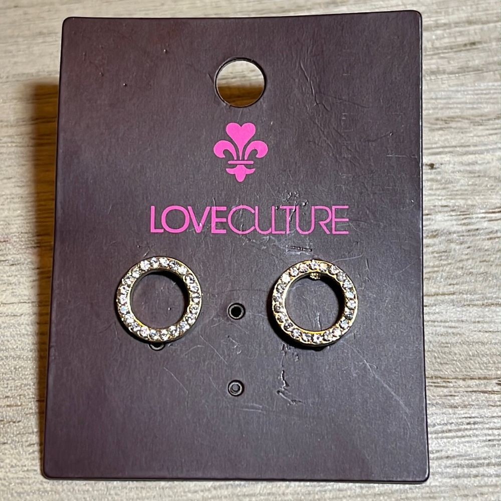 LOVECULTURE Gold & Rhinestone Post Earrings